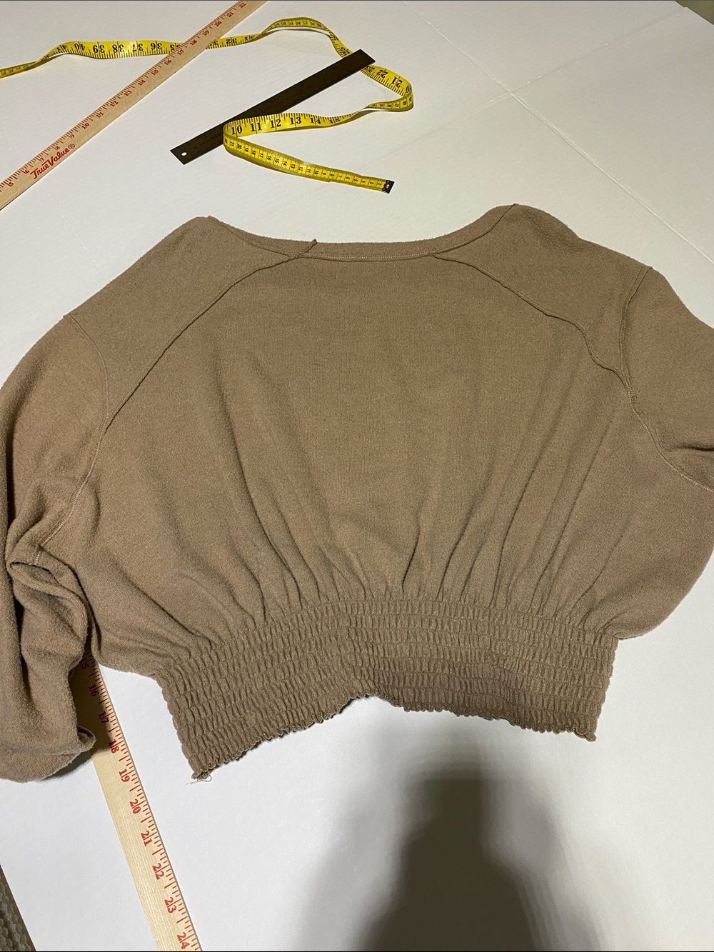 WE THE FREE Taupe Off‑Shoulder Smocked Hem Long Sleeve Sweater—L - Picture 15 of 15